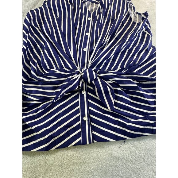Liz Claiborne blouse Women's XL Blue & White Striped Sleeveless Button Up top - Picture 6 of 12